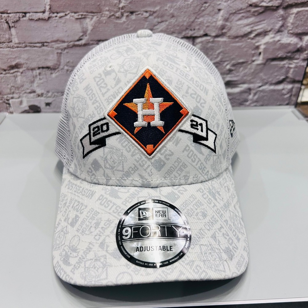 New Era 9FORTY Houston Astros Mens OSFA White 2021 Postseason Trucker Hat